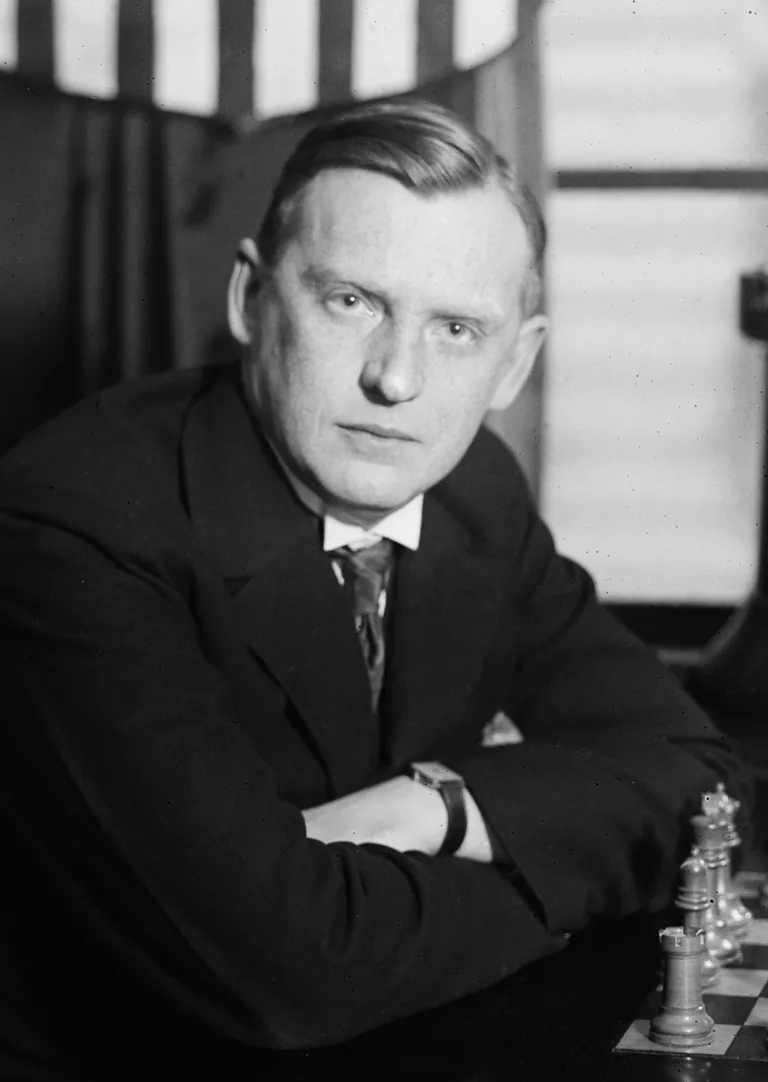 Alexander Alekhine in a historical portrait from the George Grantham Bain Collection. The portrait is not identified as a photograph from this match.