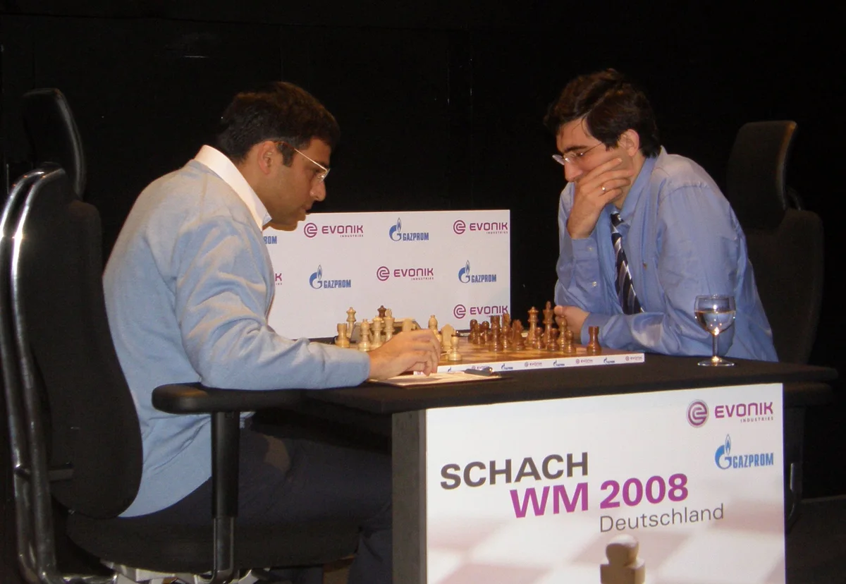 Anand and Kramnik at the 2008 World Championship in Bonn, 23 October 2008.