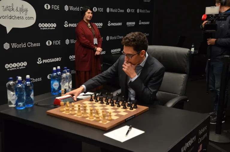Fabiano Caruana before game nine of the 2018 World Championship