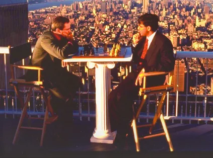 Kasparov and Anand at their 1995 World Championship match at the World Trade Center.
